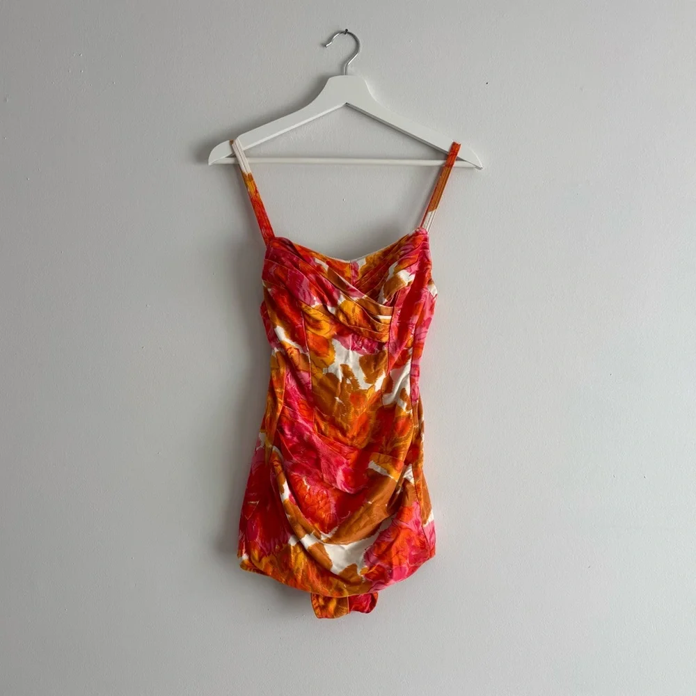 Vintage 1950s COLE of CALIFORNIA Pink, Orange & Gold Floral Ruched Bathing Suit - Picture 14 of 16